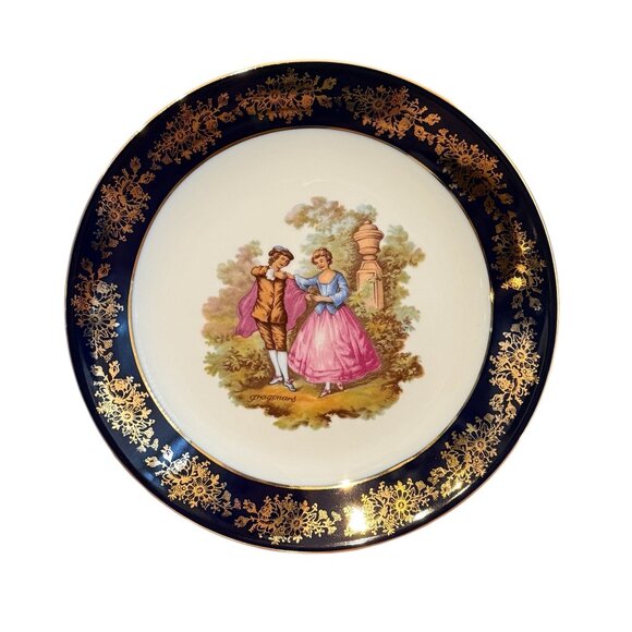 Vintage Limoges Fragonard 8" Plate with Plate Hanger - Picture 3 of 9